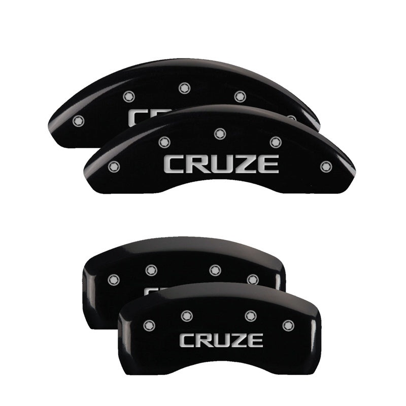 MGP 4 Caliper Covers Engraved Front & Rear Bowtie Black Finish Silver Char 2017-2023 Chevrolet Bolt EV