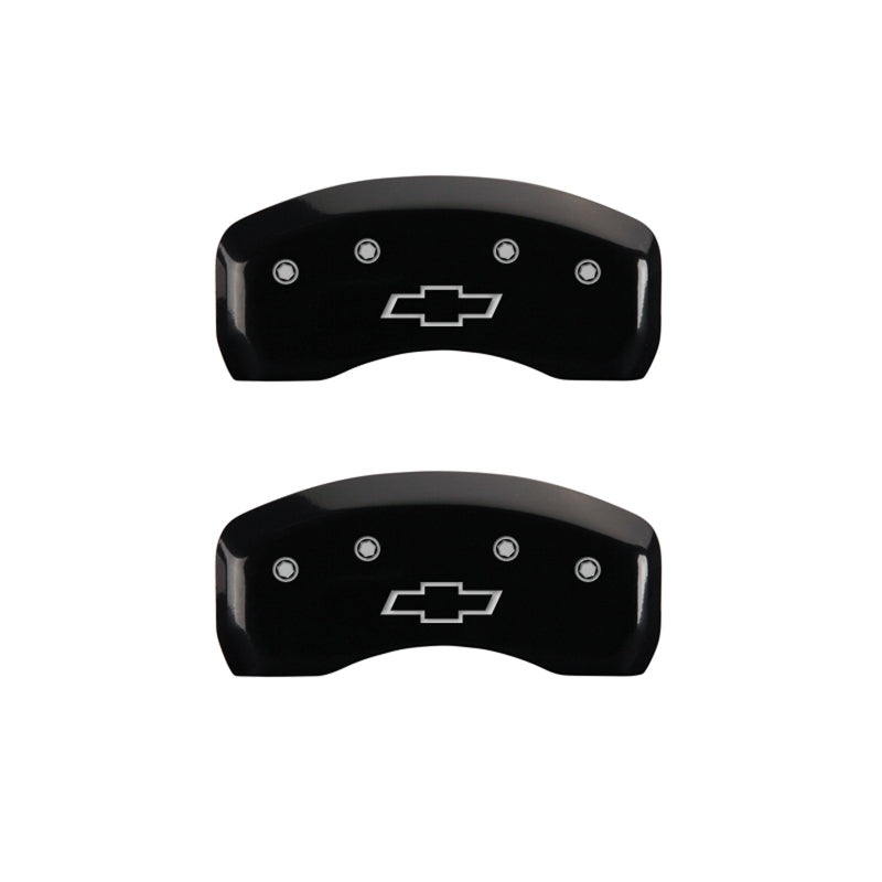 MGP 4 Caliper Covers Engraved Front & Rear Bowtie Black Finish Silver Char 2017-2023 Chevrolet Bolt EV