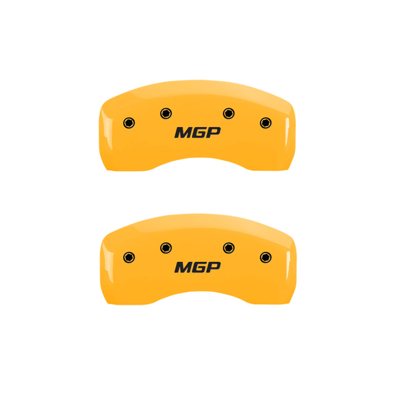 MGP 4 Caliper Covers Engraved Front & Rear MGP Yellow Finish Black Char 2017-2023 Chevrolet Bolt EV