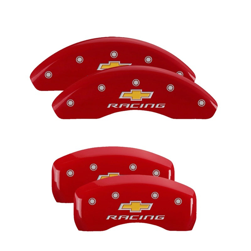 MGP 4 Caliper Covers Engraved F & R Chevy Racing Red Finish Silver Char 2017-2023 Chevrolet Bolt EV