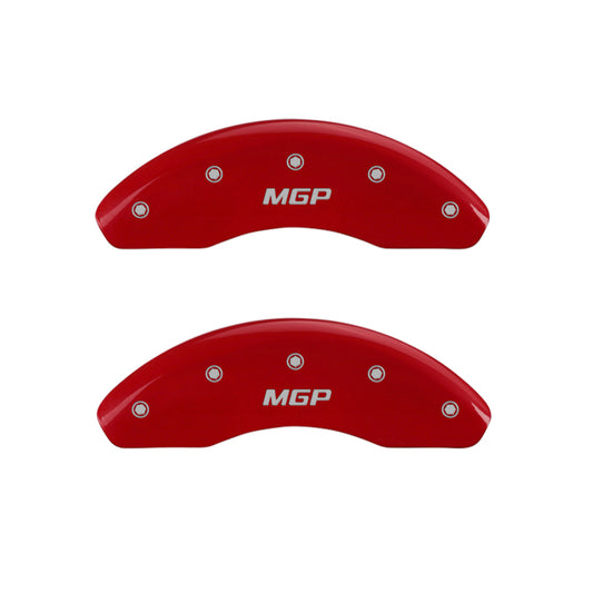 MGP 4 Caliper Covers Engraved Front & Rear MGP Red Finish Silver Char 2017-2023 Chevrolet Bolt EV