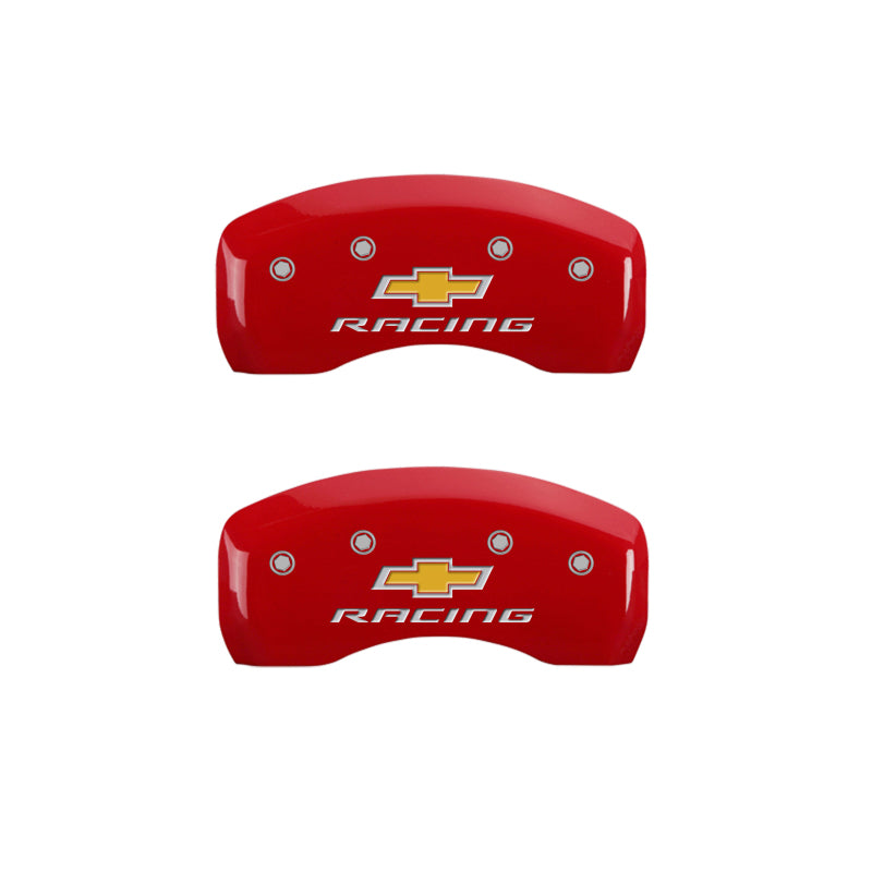 MGP 4 Caliper Covers Engraved F & R Chevy Racing Red Finish Silver Char 2017-2023 Chevrolet Bolt EV