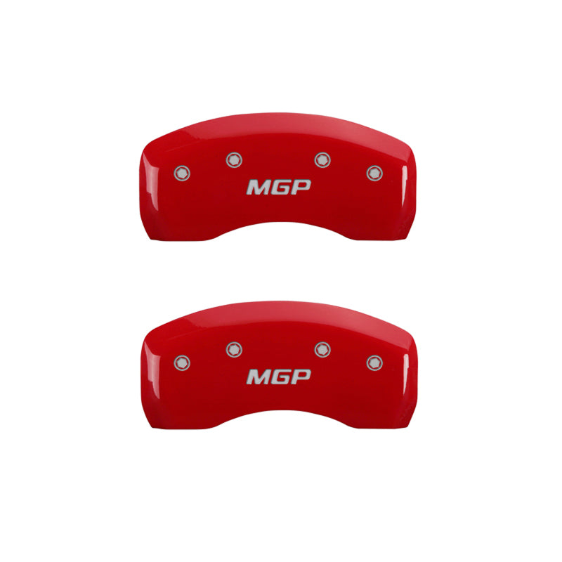 MGP 4 Caliper Covers Engraved Front & Rear MGP Red Finish Silver Char 2017-2023 Chevrolet Bolt EV