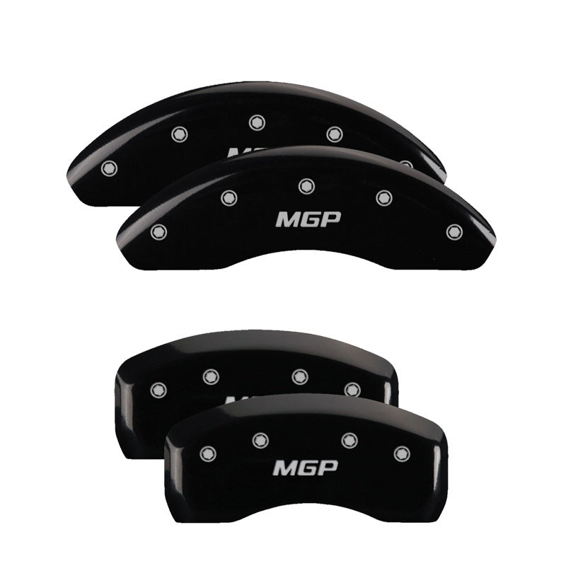 MGP 4 Caliper Covers Engraved F & R Chevy Racing Black Finish Silver Char 2017-2023 Chevrolet Bolt EV