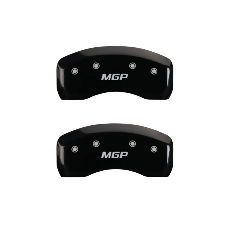 MGP 4 Caliper Covers Engraved Front & Rear MGP Black Finish Silver Char 2017-2023 Chevrolet Bolt EV