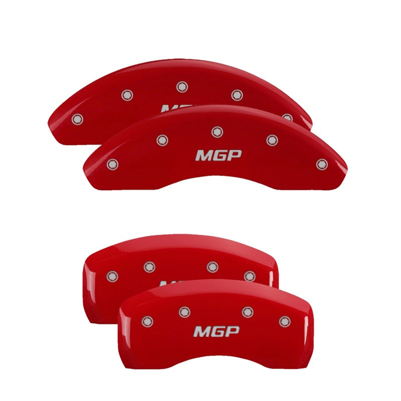 MGP 4 Caliper Covers Engraved F & R Chevy Racing Red Finish Silver Char 2017-2023 Chevrolet Bolt EV